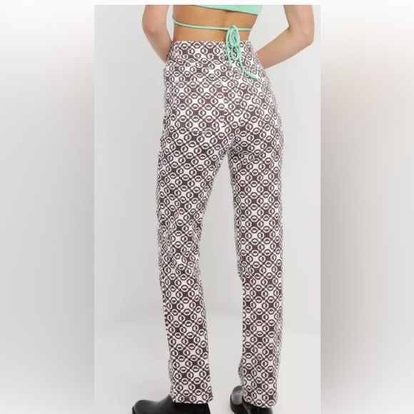 PEPPERMAYO BROWN HI RISE GEOMETRIC RETRO STRAIGHT LEG MODERN JEAN TROUSERS SZ 6 - Picture 2 of 10